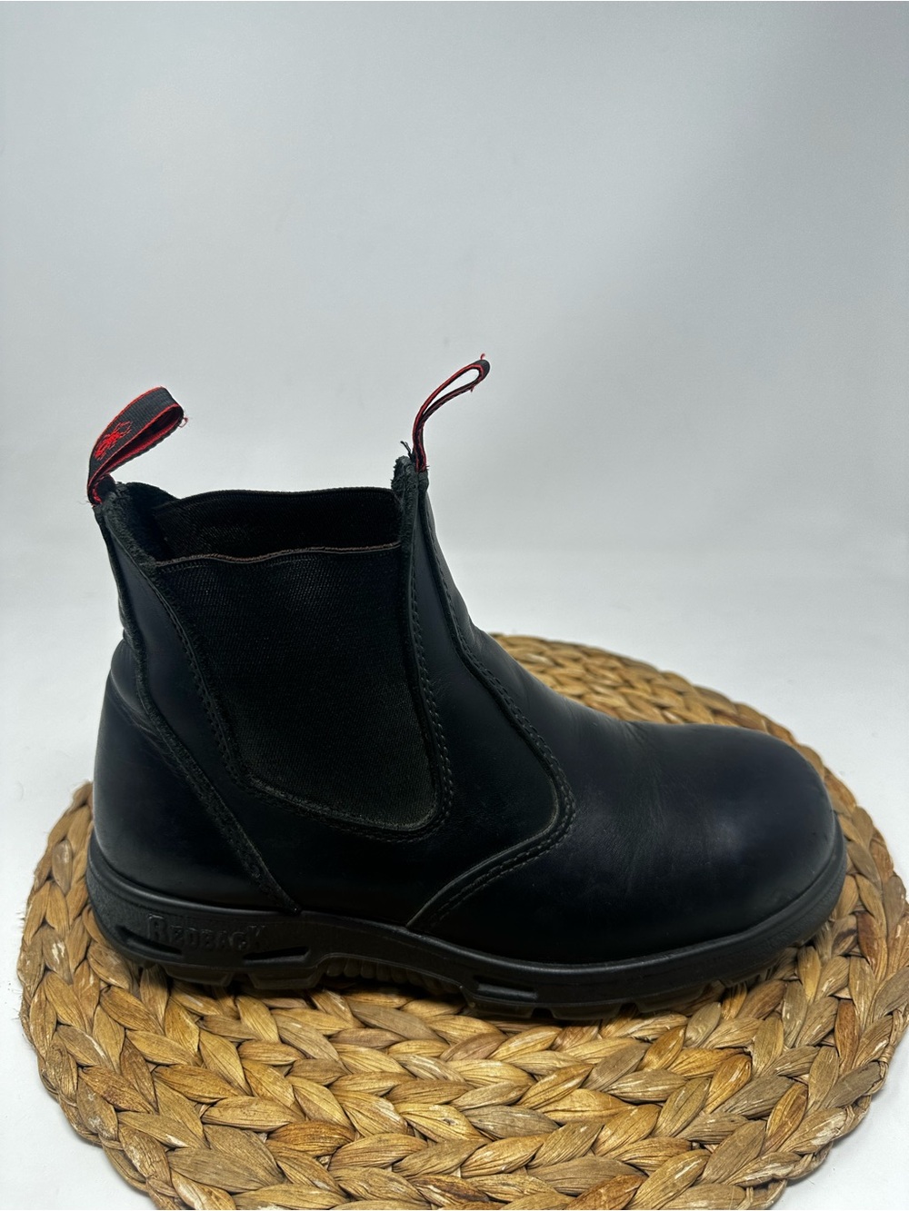 Redback Easy Escape Slip On 6 Inch Steel Toe Black Leather Boots Size 8.5 Men's